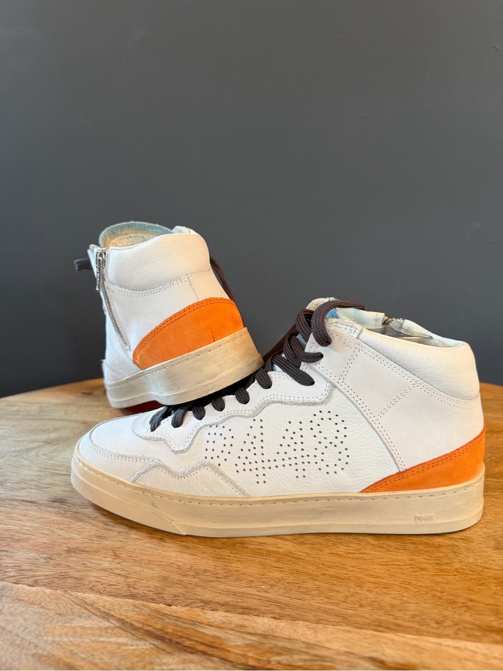 P448 Men’s White High-Top Sneakers with Orange Heel Accent Size 41. No Box.